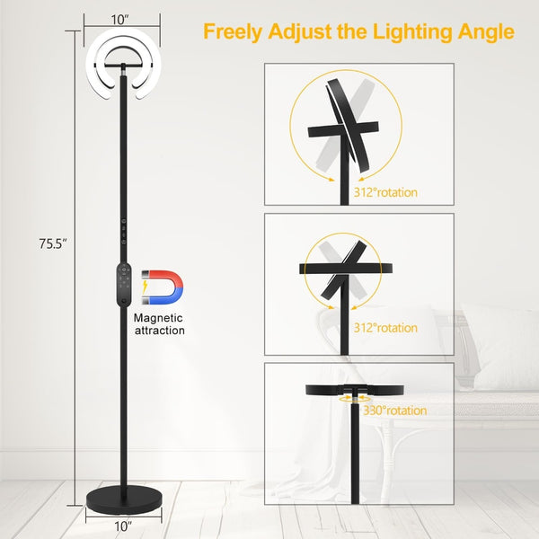 LED Gulvlampe - Transformbar med fjernbetjening - Kontor/hjem - 2000 Lumen - Sort